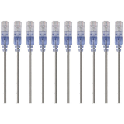 Monoprice 15151 10-Pack, SlimRun Cat6A Ethernet Network Patch Cable, 1ft Gray